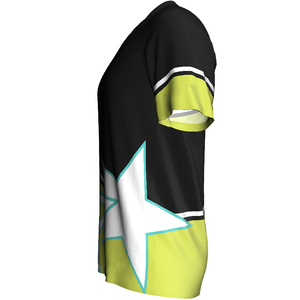เสื้อฟุตบอลคอวีสีดำแดงลายทางที่แขนเสื้อแบบกำหนดเอง  แบบซับลิเมชั่น แห้งเร็ว ชุดฟุตบอลชาย - Product Image 2