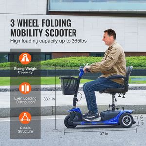 Scooter de Movilidad Plegable de 3 Ruedas de Alta Resistencia para Adultos y Personas Mayores, Scooter Eléctrico para Discapacitados con Alcance de 12 Millas - Product Image 2