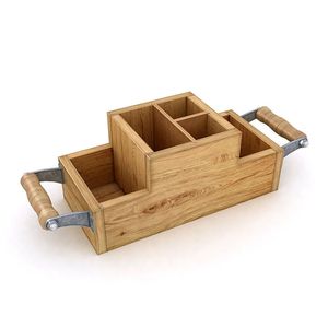 Plateau à condiments en bois blanc cassé avec 3 coupelles en céramique pour ketchup, moutarde, mayonnaise – Support de service, vaisselle de cuisine au design minimaliste - Product Image 3