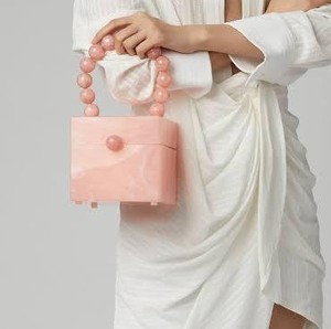 Pink Cubical Storage <b>Bag</b> Resin <b>Clutch</b> <b>Bag</b> Beaded Handle Luxe Acrylic Evening Purse Chic Designer Bridal Wedding Party Handbag - Product Image 1