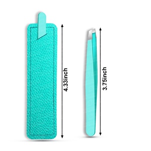 Pinzas para Cejas Inclinadas de Punta Fina, Antioxidantes, de Acero Puro, Marca Personalizada, Color Verde Azulado - Product Image 3