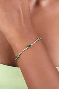 Pulseras de tenis con diamantes de oro macizo de 14K y 18K, esmeralda verde ovalada, corte redondo, cultivadas en laboratorio, 6.5 pulgadas, para uso diario, joyería de lujo minimalista - Product Image 2