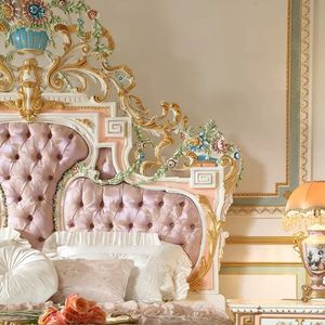 Hot Sale Luxury Classic Gold Carving Bedroom Set Upholstered Bed Frame Elegant Royal Furniture for Hotel Design High Quality - Product Image 6