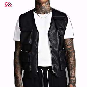 Street Wear Winter Casual High Quality Men Leather Vest Sleeveless Breathable Outerwear Custom Colors Customizable - Product Image 1