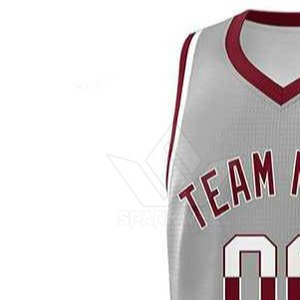 Maillot de basket-ball personnalisé unisexe gris et rouge sans manches, col en V, maille respirante en polyester, évacuation de l'humidité, uniforme d'équipe pour adultes - Product Image 4