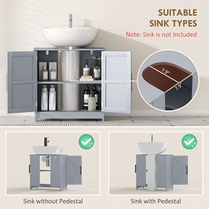 Mobiletto da Bagno Grigio Scuro Stile Rustico con Lavabo a Colonna, Armadietto a Terra con 2 Ante Scorrevoli e Ripiano Regolabile - Product Image 4
