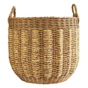 Artisan Crafted Natural Water Hyacinth <b>Basket</b> with Ribbed Weave Design Storage Laundry <b>Hamper</b> Bin with Upright Handles - Product Image 1