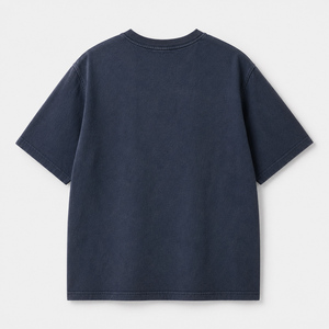 เสื้อยืดแขนสั้นผู้ชายสีน้ำเงินเข้ม ผ้าฝ้าย ทรงโอเวอร์ไซส์ คอกลม ผ้าเจอร์ซีย์เนื้อนุ่ม สีพื้น ระบายอากาศได้ดี เป็นมิตรต่อสิ่งแวดล้อม - Product Image 3