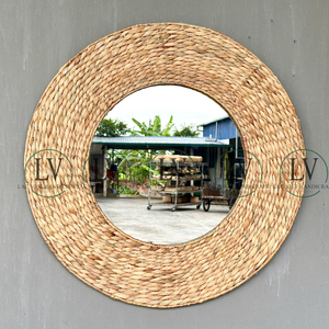Espejo redondo de pared tejido a mano con jacinto de agua natural, estilo costero, para sala de estar, dormitorio, baño, de Vietnam. - Product Image 5