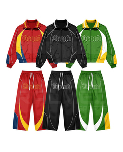 Ensemble de survêtement unisexe décontracté, veste à fermeture éclair à manches longues avec pantalon à cordon de serrage, design bicolore, style sportif - Product Image 1