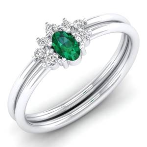 REYES, Nueva Llegada, Joyería de Plata de Ley 925 con Moissanita, Anillos Personalizables con Gema Esmeralda de Corte Ovalado de 0.21 Quilates para Mujer - Product Image 2