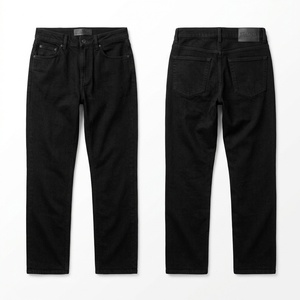 Jeans Casuales de Mezclilla de Algodón de Primera Calidad, 400 GSM, para Mujer, Negros, de Pierna Recta, con Logotipo Personalizado, Etiqueta Tejida y Parche en Relieve - Product Image 1