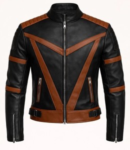 Blouson moto homme noir en cuir PU écologique, col montant, fermeture éclair, coupe ajustée, longueur standard, couleur unie, pour l'hiver - Product Image 6