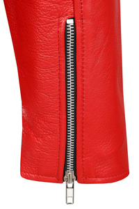 Veste de moto pour homme en cuir véritable écologique, séchage rapide, col montant, fermeture éclair, couleur unie, coupe ajustée, style hiver - Product Image 3