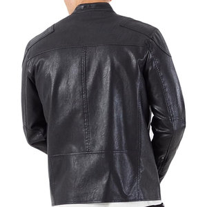 Blouson Moto Décontracté en PU pour Homme, Col Montant, Fermeture Éclair, Coupe Droite, Noir Uni, Vêtement d'Hiver Teint - Product Image 2