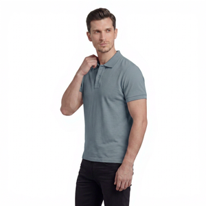 Polo de Algodón Gris de Manga Corta para Hombre, Estilo Casual, Color Sólido, Transpirable, Tejido de Punto, Corte Regular - Product Image 5
