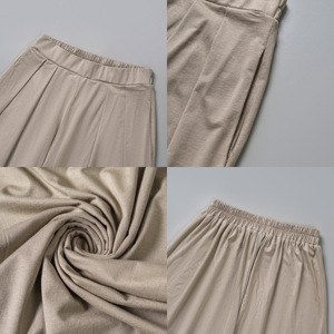 Pantalon large taille haute élastique pour femme grande taille, couleur unie, style minimaliste d'été - Product Image 3