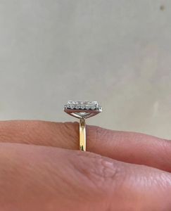 Bague de fiançailles en diamant de laboratoire taille radiant avec halo, plaqué rhodium noir, or jaune, certifiée IGI, pour mariage et anniversaire - Product Image 3