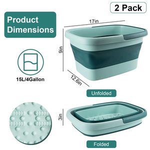 Lot de 2 bacs à bain de pieds pliables multifonctionnels de 15 L/4 gallons avec 8 rouleaux de massage et 54 billes SPA pour trempage et relaxation - Product Image 3
