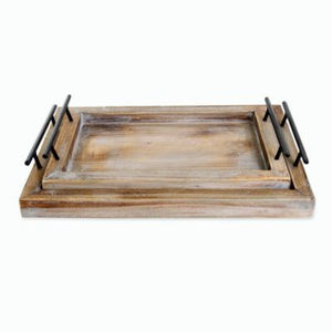 Bandeja de Servir de Madera Rústica Blanqueada con Asas, Estilo Rústico, Decorativa, Rectangular, para Otomana - Product Image 5