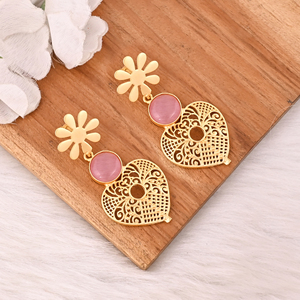 ต่างหูพลอยตาแมวสีชมพูสุดหรูหรา ชุบทองเหลือง สำหรับผู้หญิง - Product Image 4