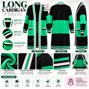 For | Women's Long Color Blocked <b>Cardigan</b> Plus Size Full Sleeve Casual <b>Pocket</b> Design 100% Polyester Winter Wear Anti-Pilling - Product Image 5