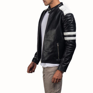 Chaqueta de Motociclista de Cuero Genuino Negro para Hombre, Diseño con Rayas Blancas, Corte Ajustado, Fabricante Personalizado - Product Image 3