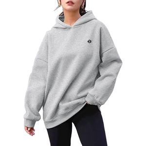Sweat à capuche surdimensionné pour femme personnalisé en gros Manches longues Gris chiné Logo brodé 3D Imprimé Strass 100% coton Streetwear - Product Image 5