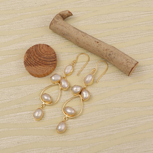 18k <b>Gold</b> Plated Pearl <b>Dangle</b> Drop <b>Earrings</b> Statement Wedding Jewelry Bridal Accessories - Product Image 2