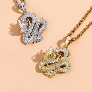 Collier Pendentif Dragon Chinois de Luxe, Entièrement Sertie de Zircons Cubiques, Style Hip-Hop, Charme Dragon Porte-Bonheur, Bijoux pour Hommes et Femmes - Product Image 3