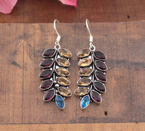 <b>Garnet</b> Citrine Drop <b>Earrings</b> Silver Plated 925 Sterling Silver Luxury Water Drop Shape Daily Wear Party Jewelry Wholesale - Product Image 1