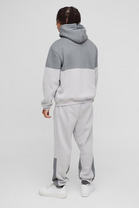 Survêtement Homme Color Block Style Urbain Zippé Deux Pièces – Hoodies et Joggers en Mélange Coton Polaire Coupe Décontractée avec Logo Personnalisé et Poche Zippée - Product Image 3