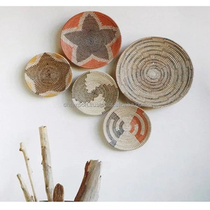 ตะกร้าผนังทอจากหญ้าทะเลสไตล์เก๋สไตล์โบฮีเมียนแผ่นกลมสำหรับตกแต่งบ้าน - Product Image 3