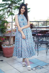 Women's Hand-Block Printed Cotton Summer <b>Dress</b> 100% Sustainable <b>Maxi</b> Length Solid Pattern for Autumn/Sumer Season - Product Image 3