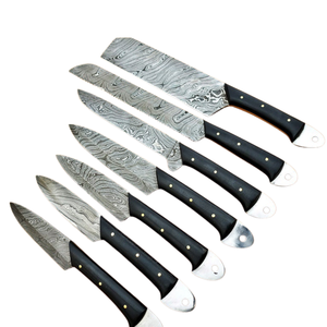 Juego de 7 Cuchillos de Chef de Acero de Damasco Hechos a Mano con Mangos Negros, Profesionales para Cocina, Corte, Rebanado y Picado - Product Image 1