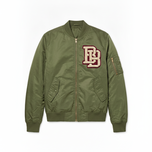 Chaqueta Bomber Verde Oliva para Hombre con Logotipo Bordado, Cierre de Cremallera, Cuello Camisero, Ropa Casual de Otoño - Product Image 1