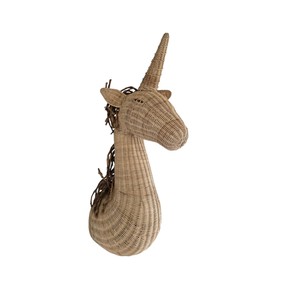 Adorno tejido con forma de unicornio para dormitorio de bebé estilo escandinavo, decoración de ratán para niños, material vegetal natural, arte escultórico de fantasía. - Product Image 1