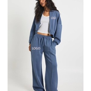 Ensemble de jogging surdimensionné personnalisé en coton épais avec motif 3D en relief, tenue de sport athleisure pour activités de plein air, ensemble 2 pièces avec fermeture éclair - Product Image 4