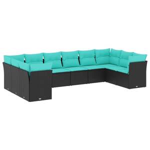 Juego de Sofás de Patio de 10 Piezas en Poliratán Negro con Cojines, Elegante Colección de Muebles para Exteriores - Product Image 2