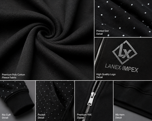 เสื้อฮู้ดดี้แบบยูนิเซ็กซ์ประดับเพชรเทียม ผ้าฝ้าย 100% พิมพ์ลายสีดำ ซิปดำ ฮู้ดขนเฟอร์ แขนเสื้อประดับหมุด มีกระเป๋า แฟชั่นสตรีทแวร์ - Product Image 5