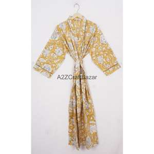 Kimono de Algodón Hecho a Mano con Estampado Floral, Ligero, para Verano, Spa, Baño, Estilo Casual, Largo hasta la Rodilla, para Dormir, Playa, Bikini - Product Image 2