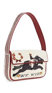 Sac à bandoulière en toile à motif de verre à cocktail rayé rouge et blanc, orné de perles, pour femme, avec rabat, sacoche bandoulière - Product Image 4