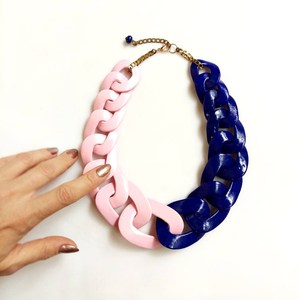 Pink and Navy Blue Resin <b>Chain</b> Necklace High Quality Trendy Statement Design Jewelry Cute Unisex Fashionable Accessory Woman - Product Image 4
