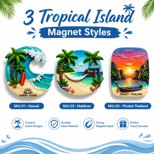 แม่เหล็กติดตู้เย็นแบบกำหนดเอง OEM ODM สำหรับวันหยุดพักผ่อน รูปแบบ 3 มิติ ลายนูน ฉากชายหาด ของที่ระลึกจากมัลดีฟส์ ภูเก็ต ฮาวาย - Product Image 6