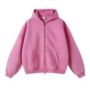 <b>Pink</b> Unisex Oversized Zip-Up Hooded <b>Sweatshirt</b> Eco-Friendly 100% Cotton Fleece Casual Winter Wear Regular Fit Long Sleeve - Product Image 1