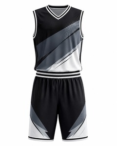 Ensemble de maillots de basketball pour hommes, manches courtes, col en V, sangle en T, taille élastique, évacuation de l'humidité, imprimé par sublimation, motif uni - Product Image 1