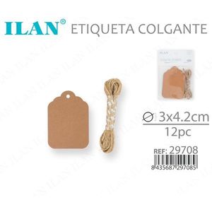 Etichetta da appendere Ilan 3x4,2 cm in carta kraft con cordino per etichette di abbigliamento, 12 pezzi - Product Image 3