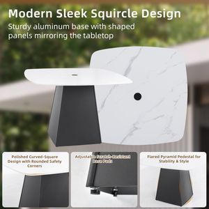 Set da pranzo da esterno a 5 pezzi con piedistallo, tavolo quadrato arrotondato Sunbrella C da 44 pollici in pietra sinterizzata con base svasata, 4 sedie da giardino - Product Image 5