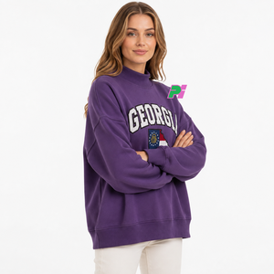 Sweat-shirt à col montant Georgia pour femme, noir, avec broderie de la carte de l'État, coupe oversize, pour l'automne - Product Image 3