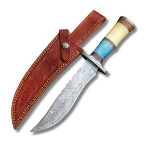 Cuchillo de caza LEGACY BLADES hecho a mano con hoja fija de acero de Damasco, punta caída, filo plano, mango de madera, grado industrial OEM - Product Image 1
